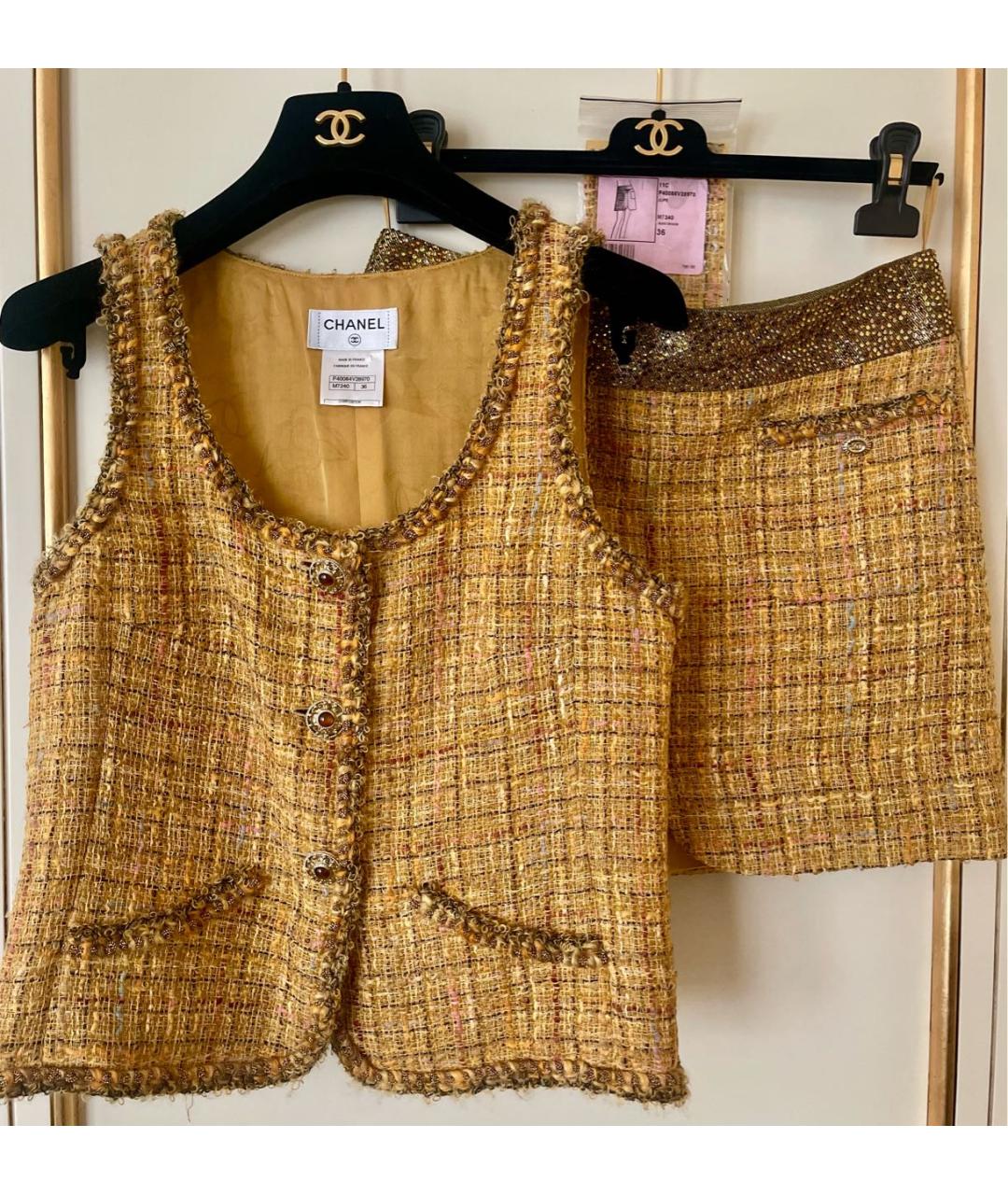 CHANEL Желтая шерстяная юбка мини, фото 3