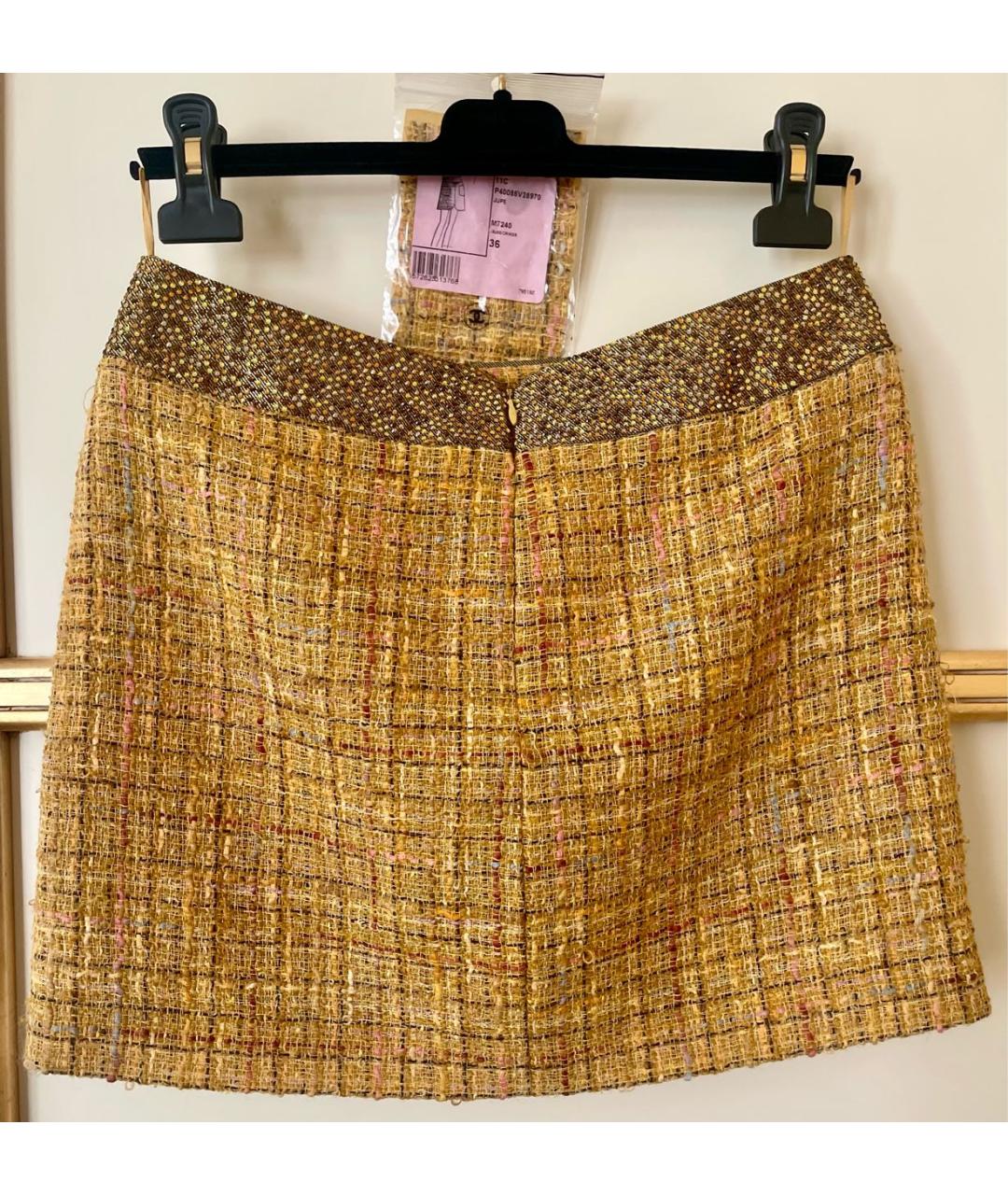 CHANEL Желтая шерстяная юбка мини, фото 2