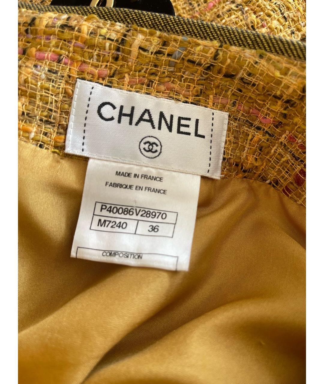 CHANEL Желтая шерстяная юбка мини, фото 4