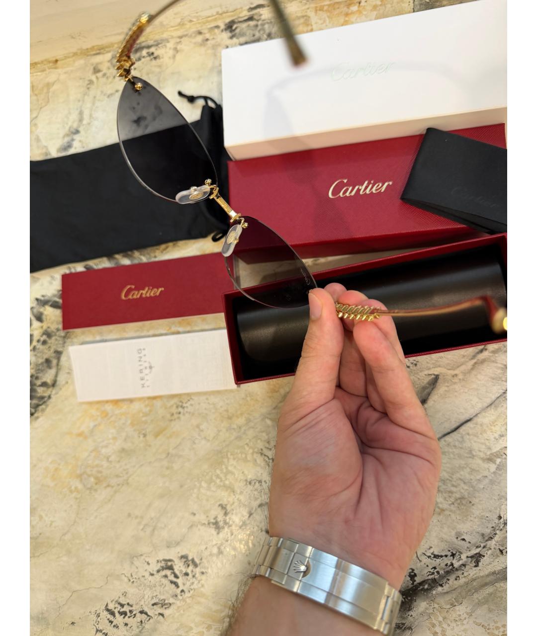 CARTIER Золотые металлические солнцезащитные очки, фото 4