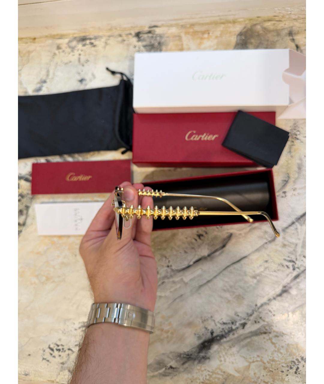 CARTIER Золотые металлические солнцезащитные очки, фото 3