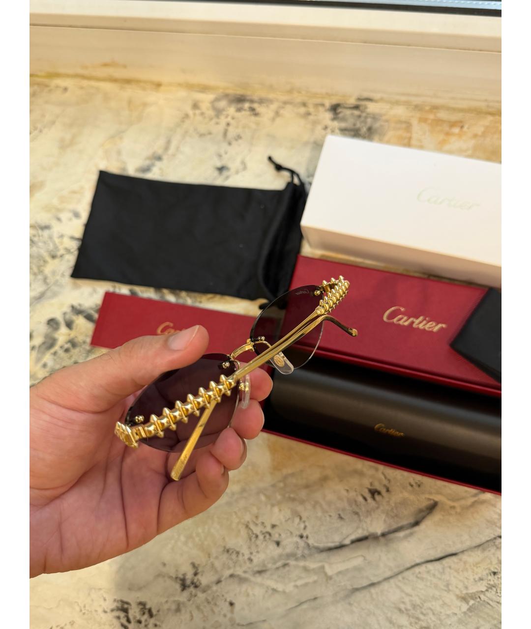 CARTIER Золотые металлические солнцезащитные очки, фото 2