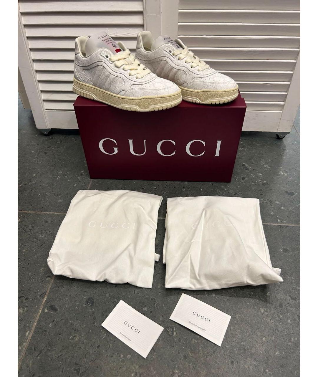 GUCCI Белые кожаные кроссовки, фото 4