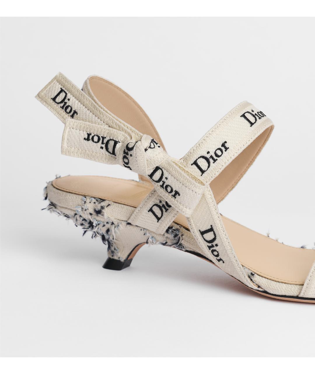 CHRISTIAN DIOR Белые текстильные босоножки, фото 3