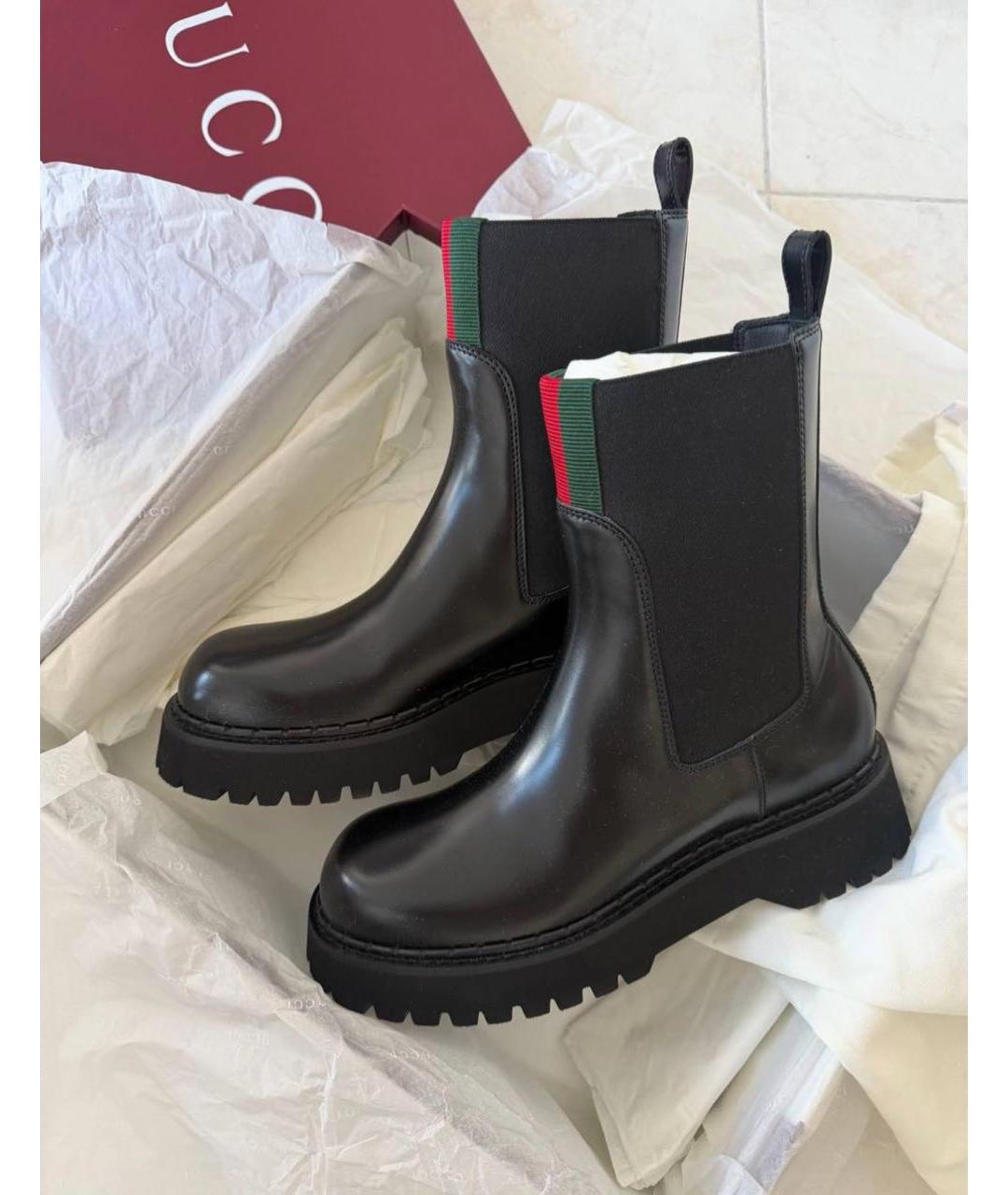 GUCCI Черные кожаные ботинки, фото 4