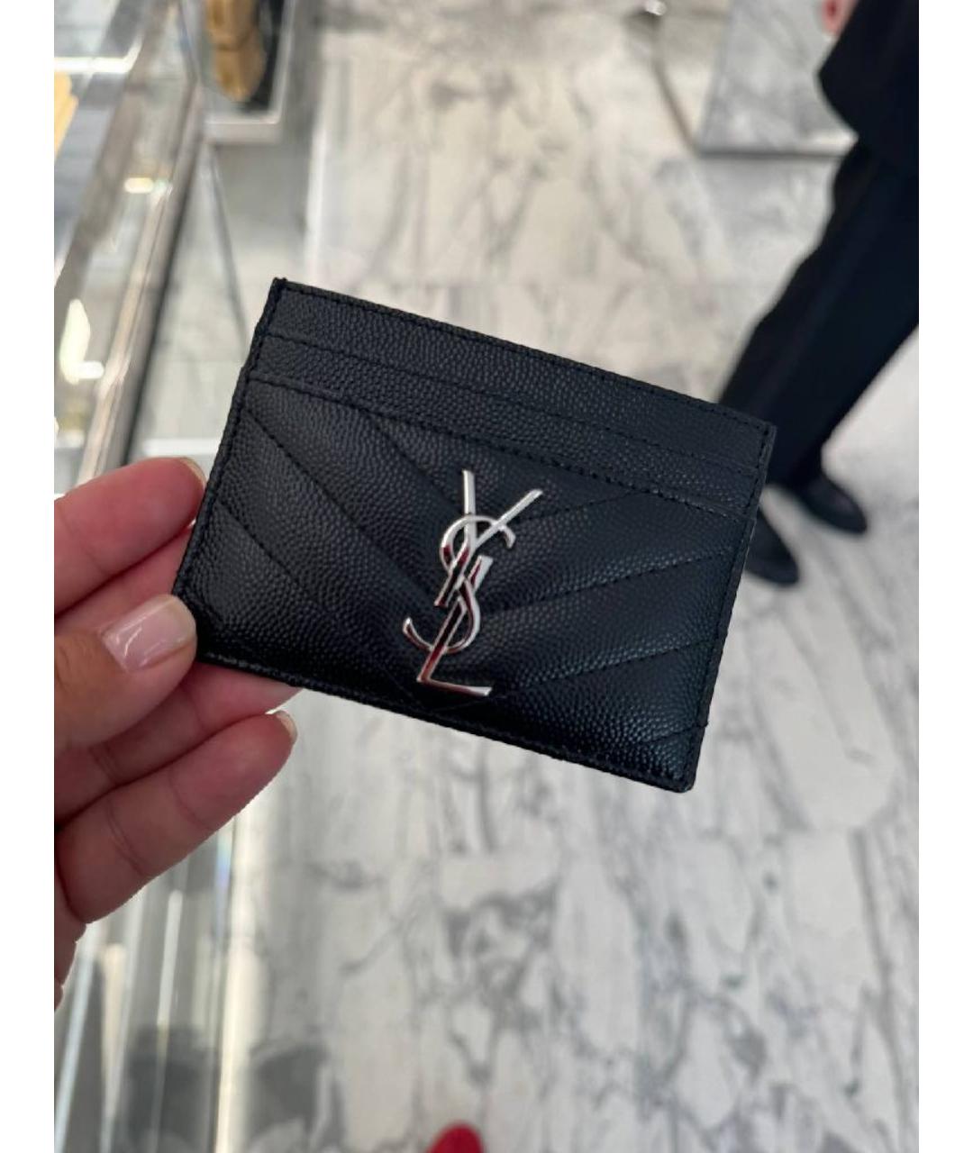 SAINT LAURENT Черный кожаный кардхолдер, фото 3