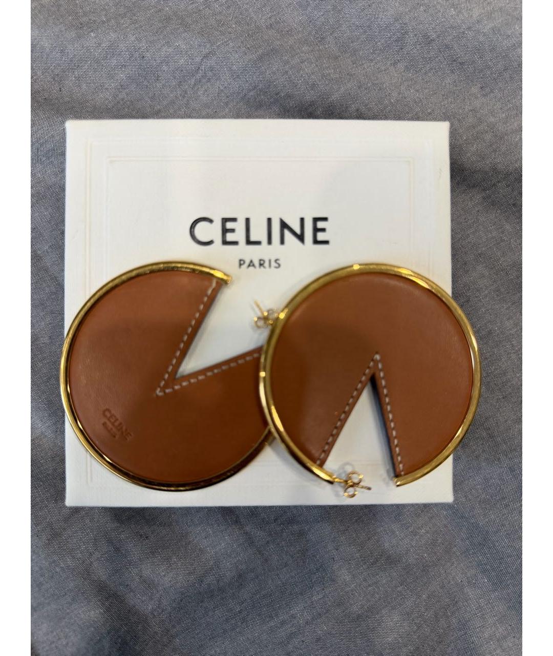 CELINE Коричневые кожаные серьги, фото 4