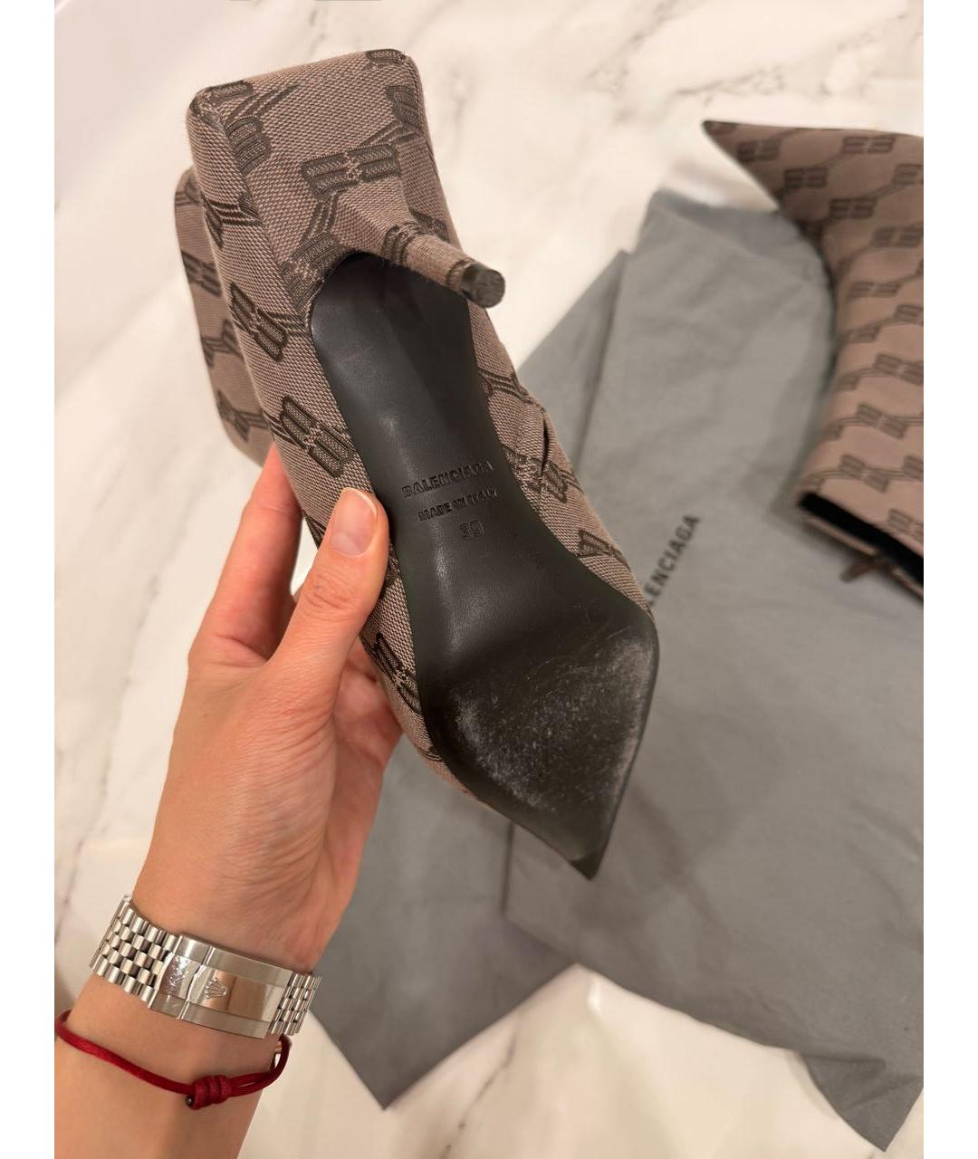 BALENCIAGA Коричневые текстильные ботильоны, фото 7