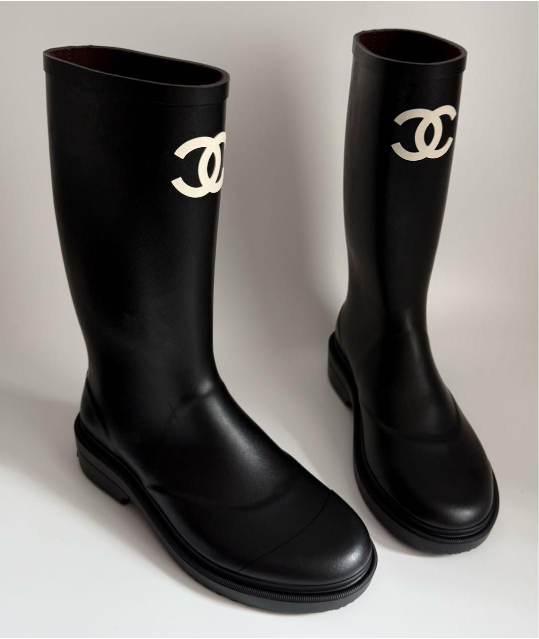 CHANEL Черные резиновые сапоги, фото 5