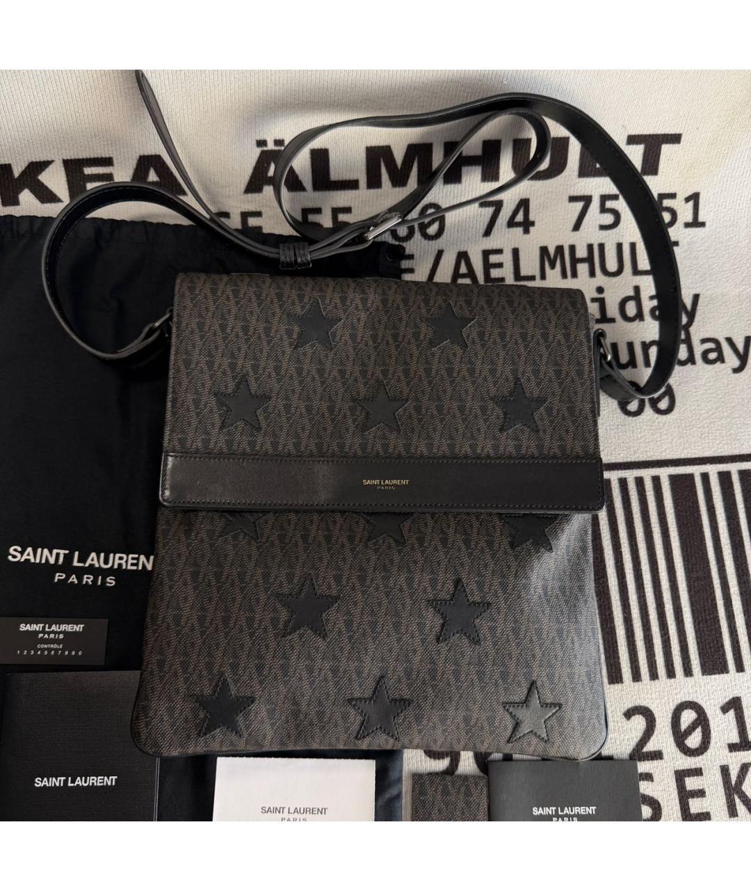 SAINT LAURENT Коричневая барсетка из искусственной кожи, фото 9