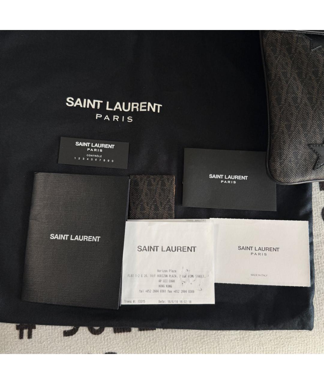 SAINT LAURENT Коричневая барсетка из искусственной кожи, фото 6