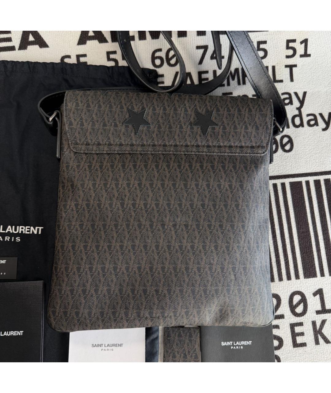 SAINT LAURENT Коричневая барсетка из искусственной кожи, фото 3