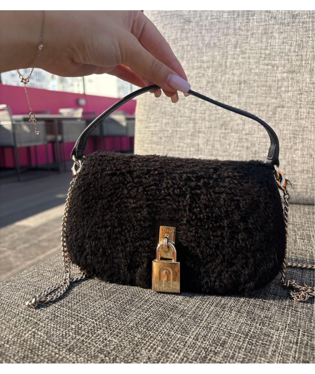 FURLA Черная кожаная сумка через плечо, фото 4