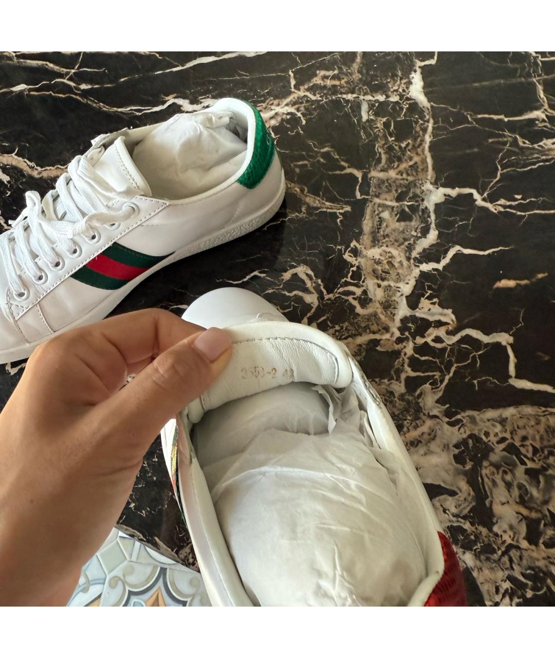 GUCCI Белые кожаные кеды, фото 4