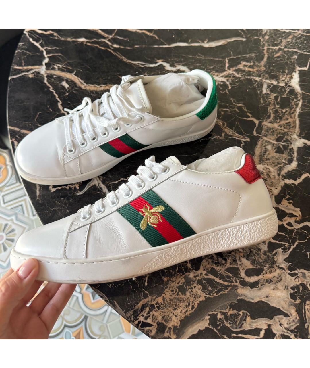 GUCCI Белые кожаные кеды, фото 3