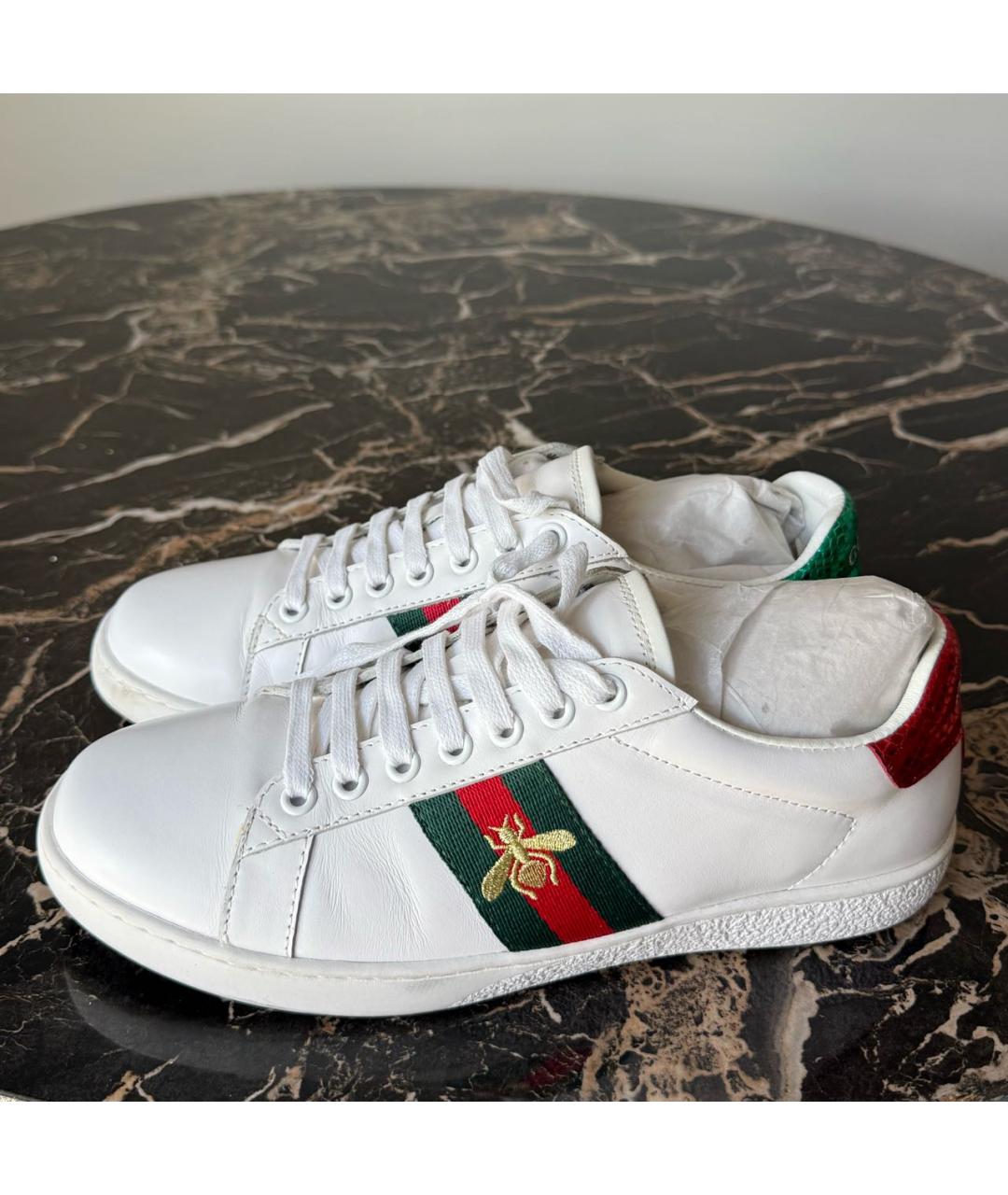 GUCCI Белые кожаные кеды, фото 5