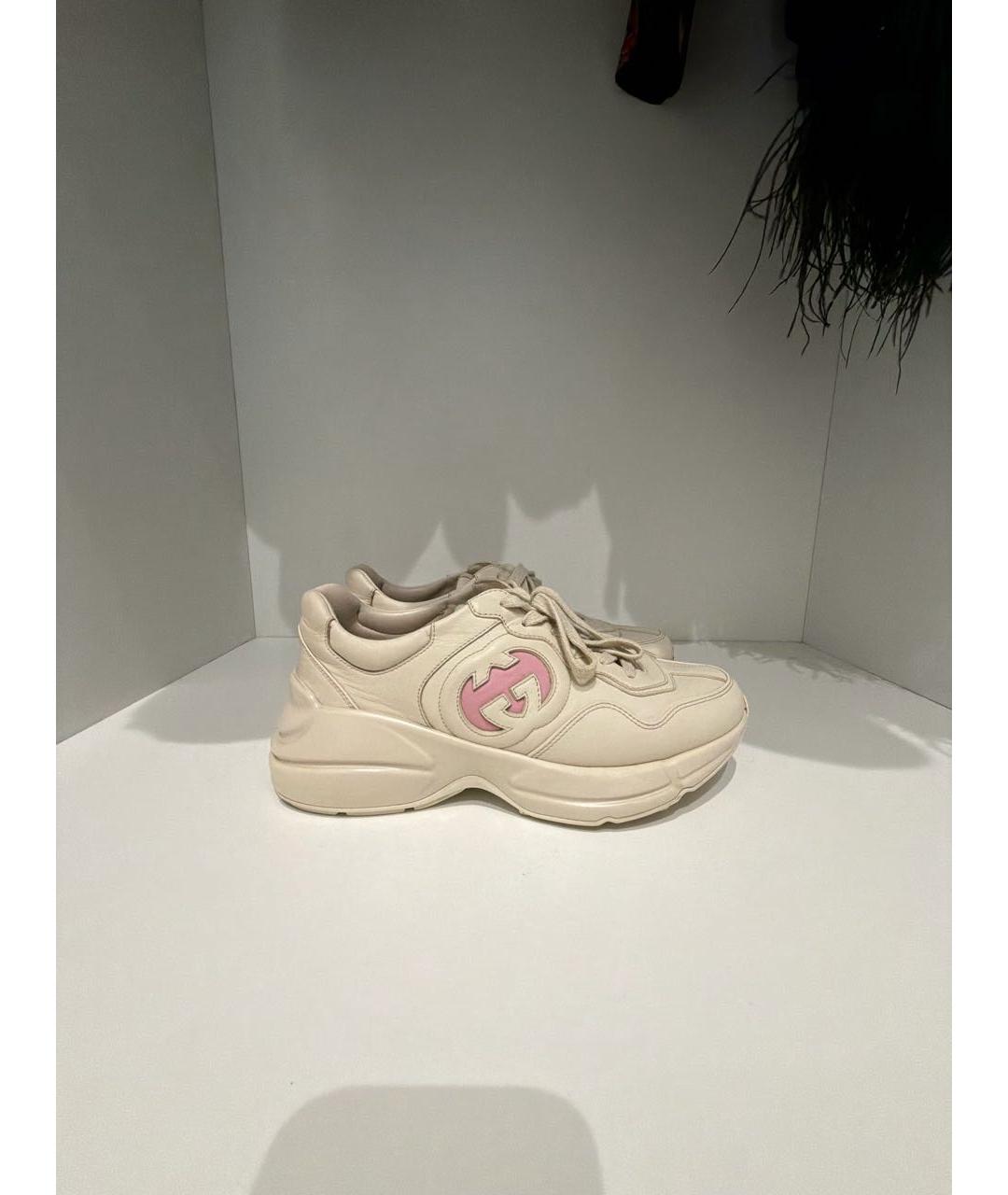 GUCCI Бежевые кожаные кроссовки, фото 4