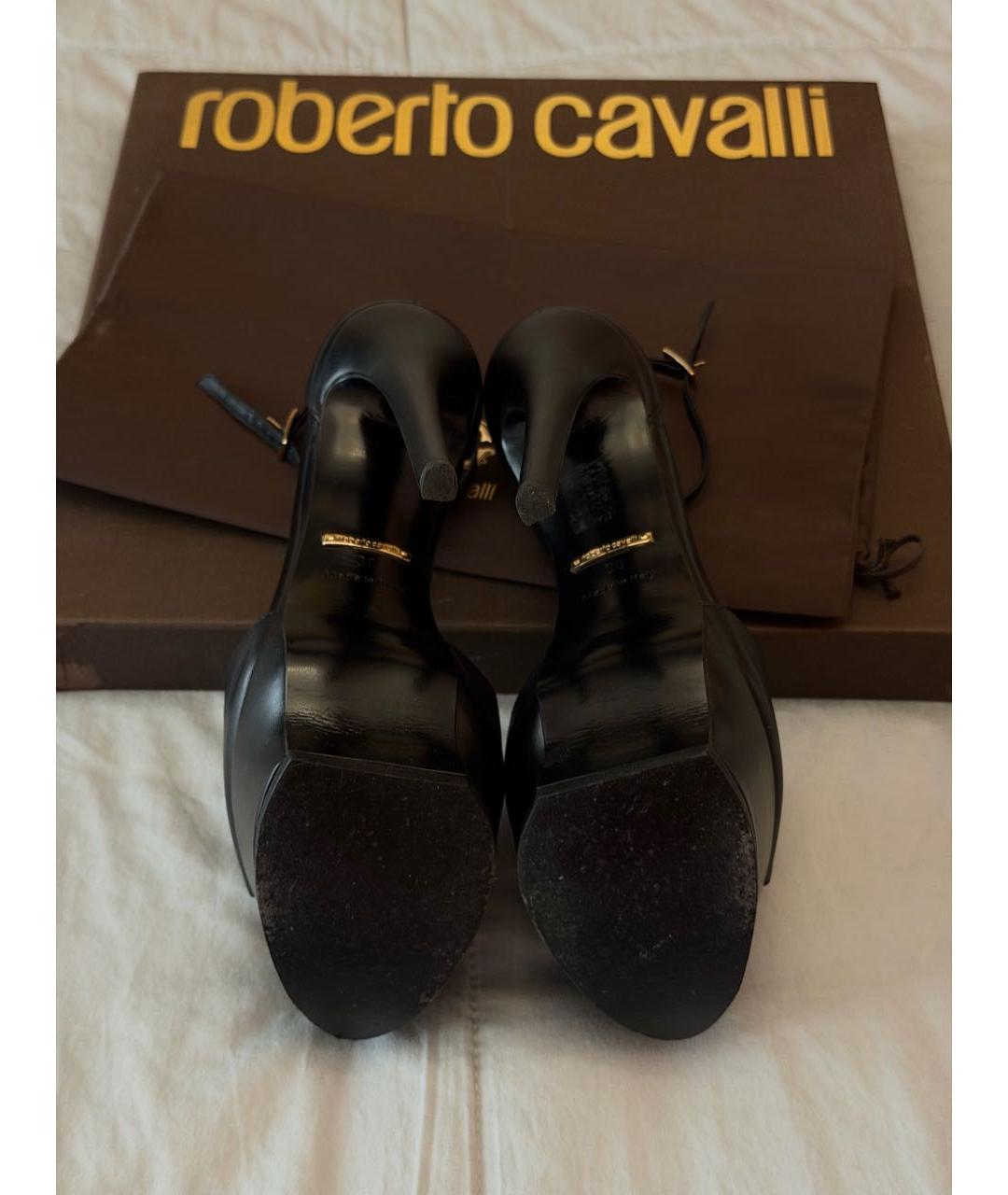 ROBERTO CAVALLI Черные кожаные босоножки, фото 7