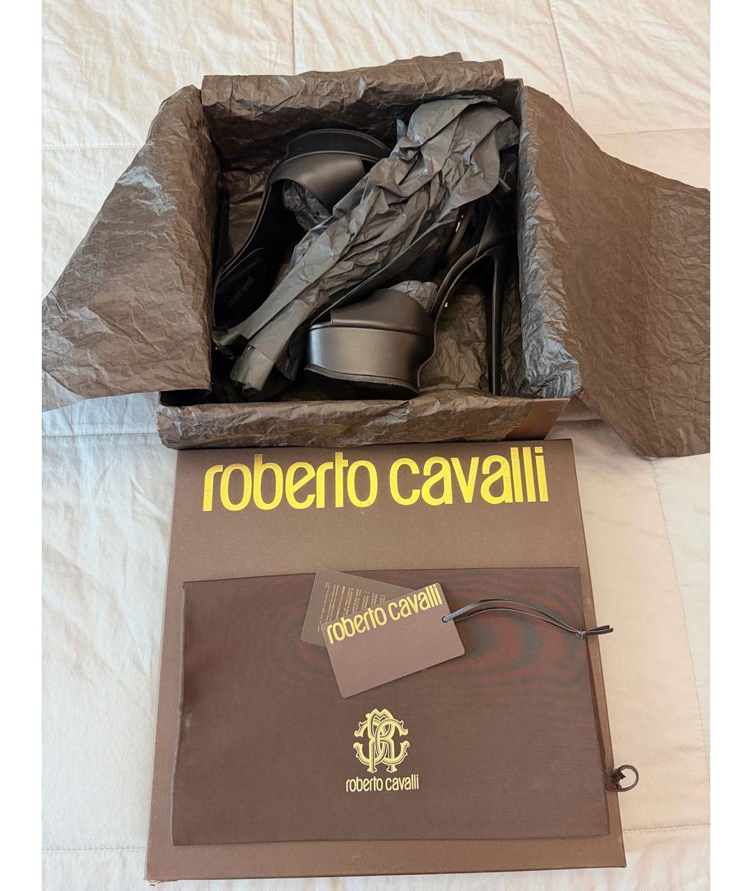 ROBERTO CAVALLI Черные кожаные босоножки, фото 8