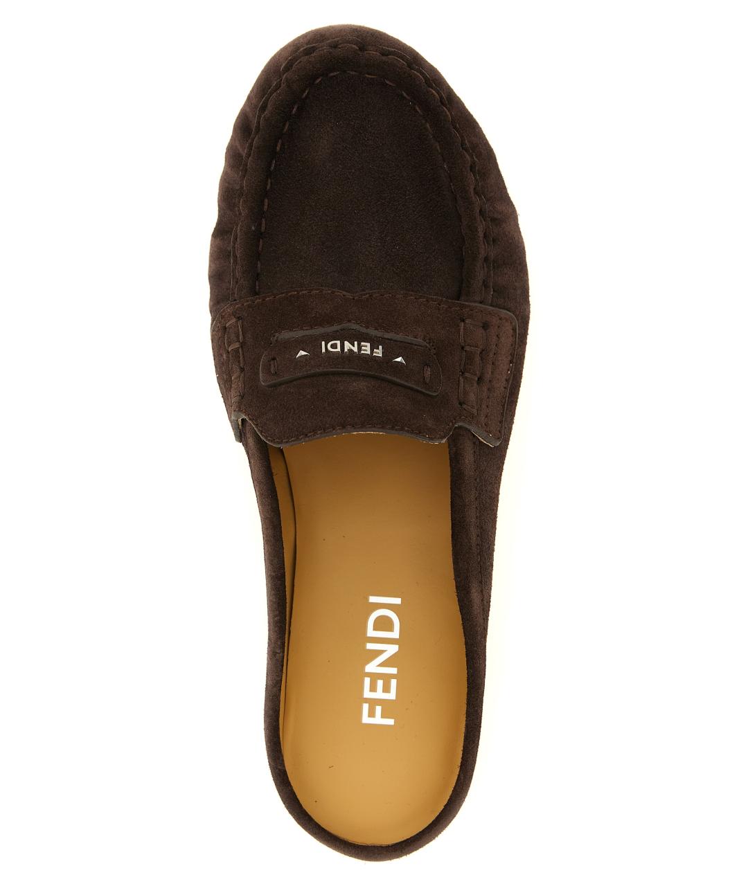 FENDI Коричневые замшевые сабо, фото 4