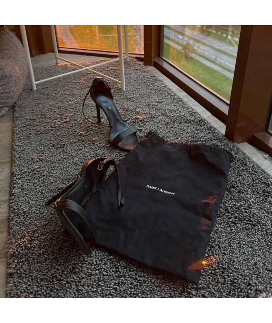 SAINT LAURENT Черные кожаные босоножки, фото 3