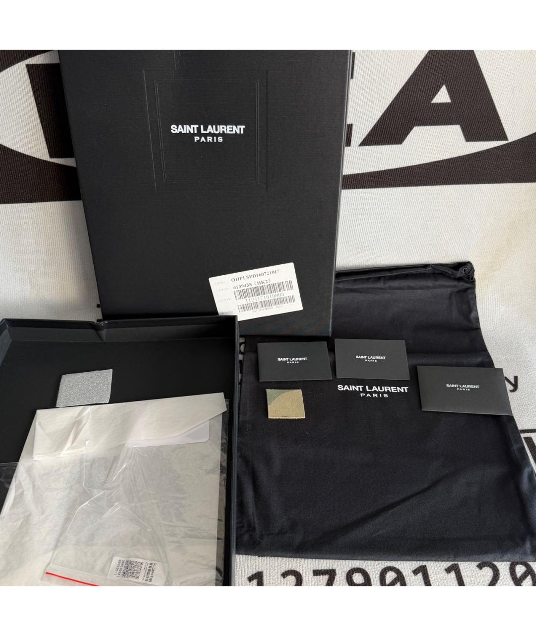 SAINT LAURENT Хаки кожаная барсетка, фото 7