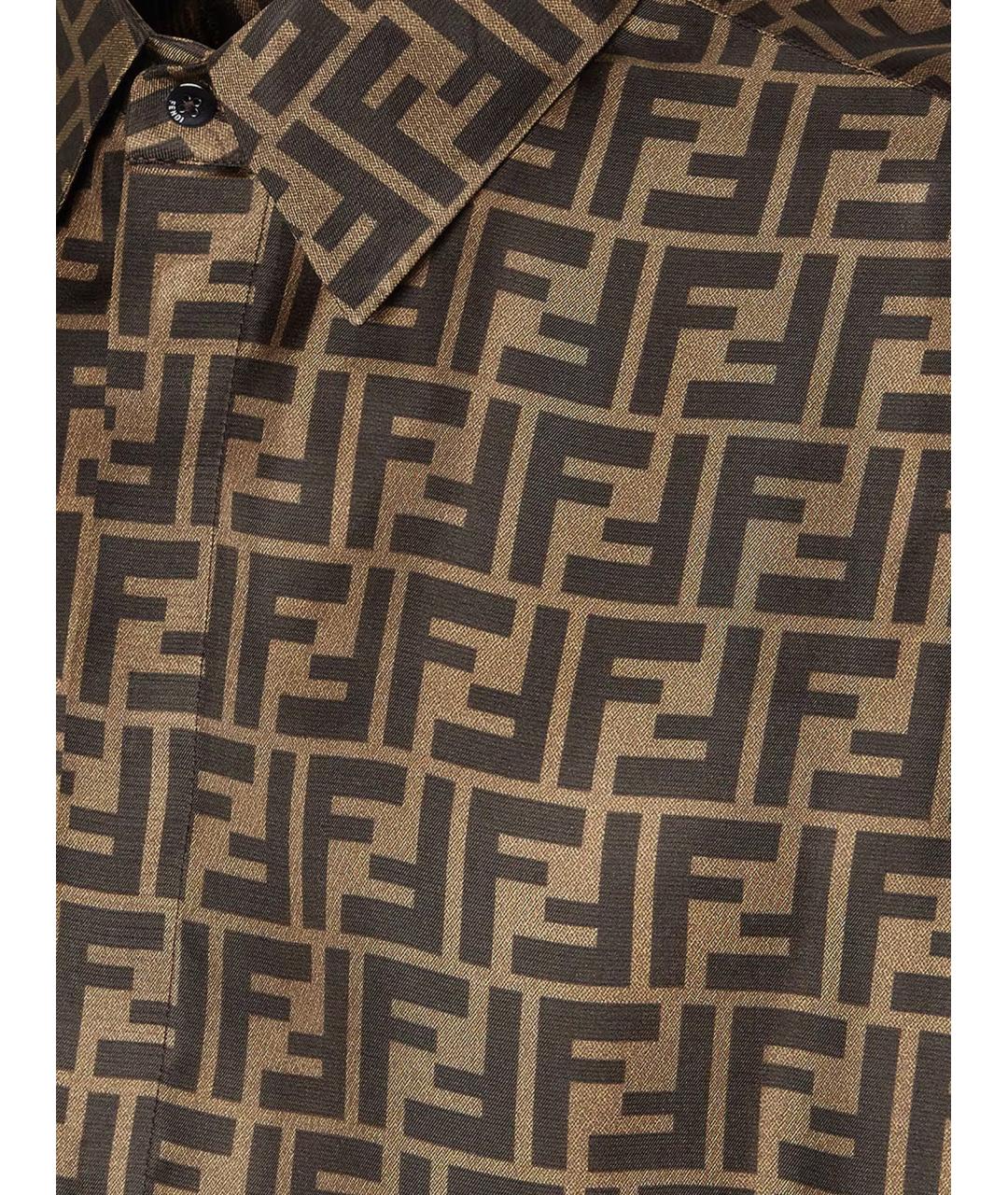FENDI Коричневая шелковая кэжуал рубашка, фото 3