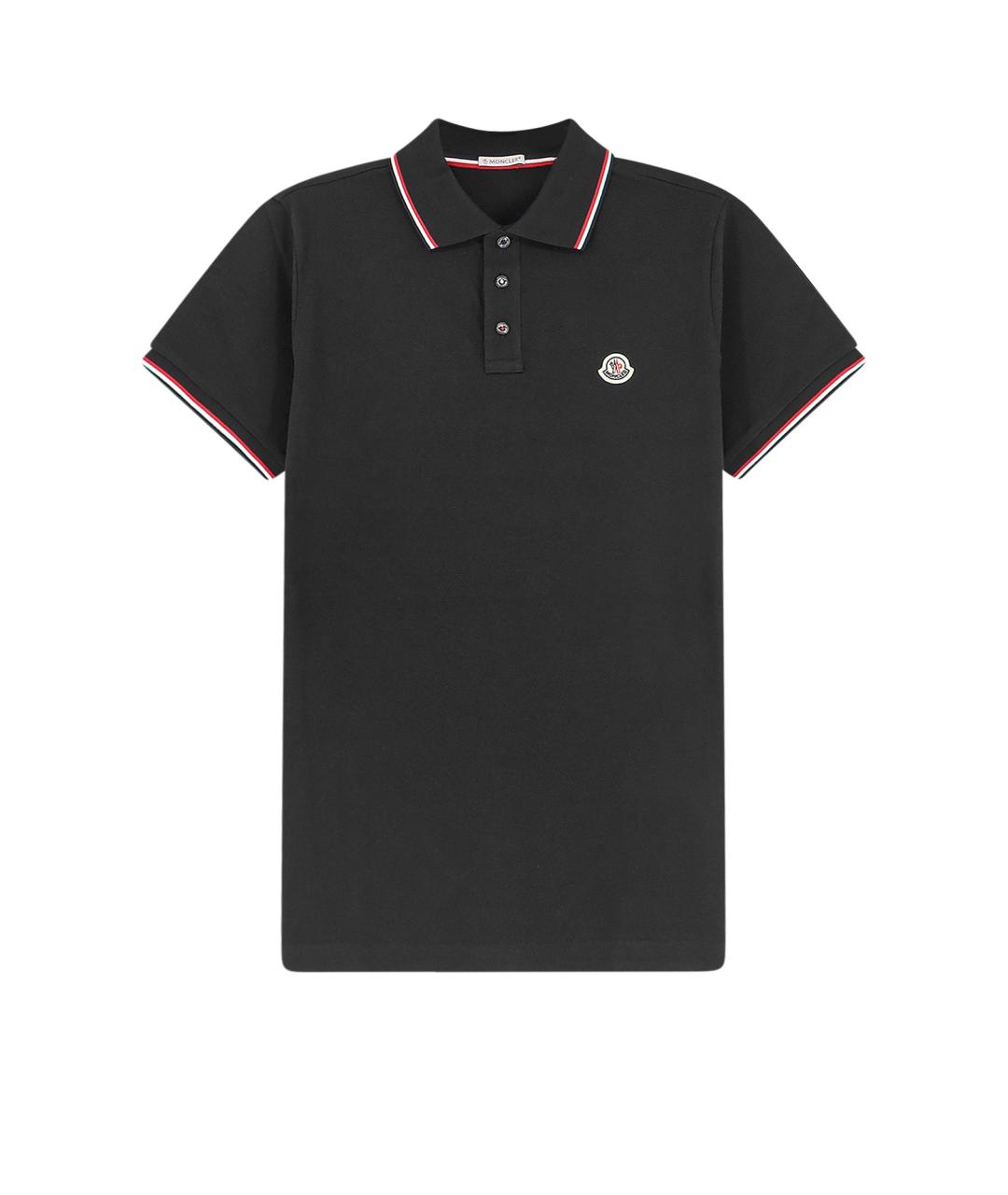 MONCLER Черное хлопковое поло с коротким рукавом, фото 1