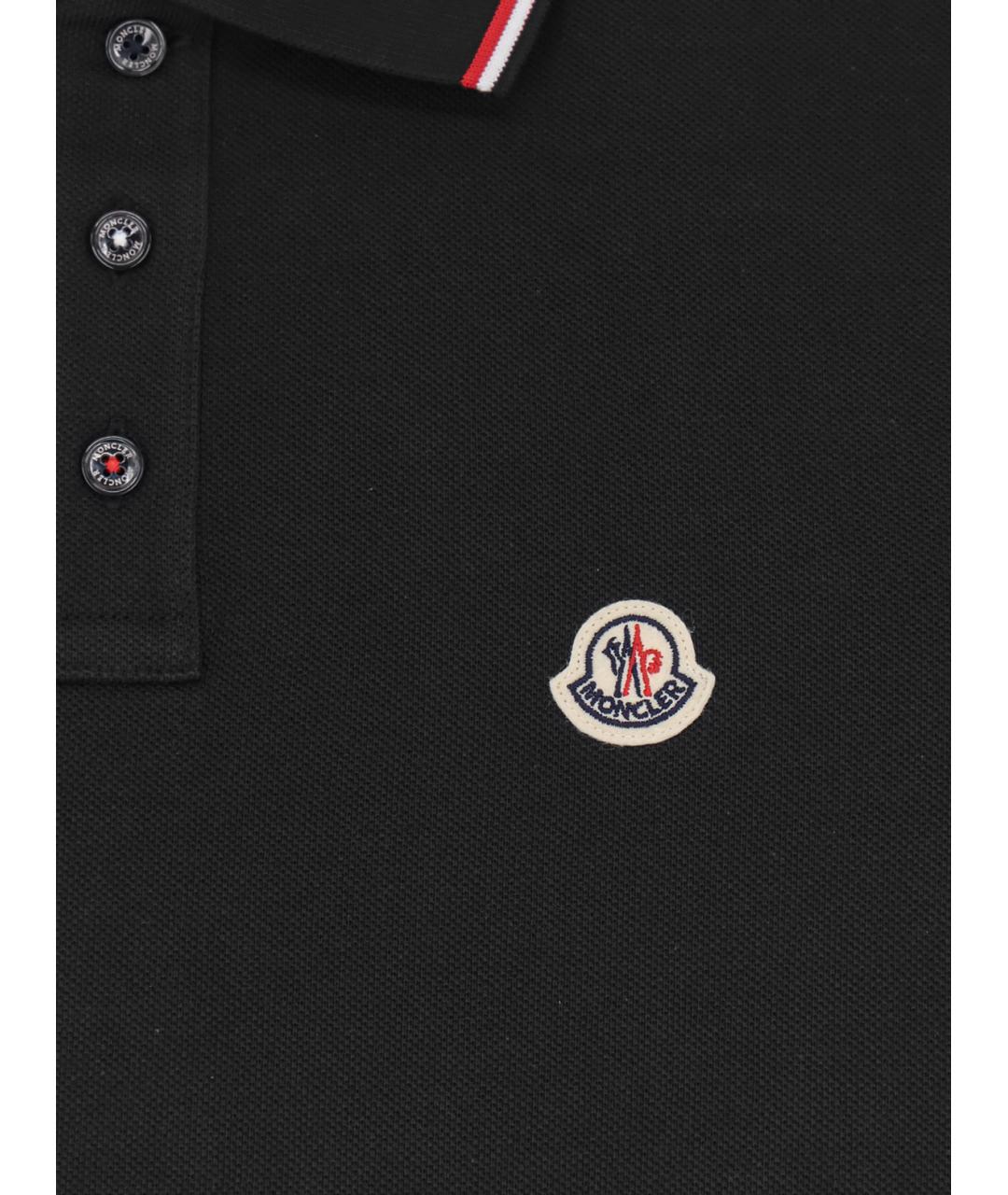 MONCLER Черное хлопковое поло с коротким рукавом, фото 3