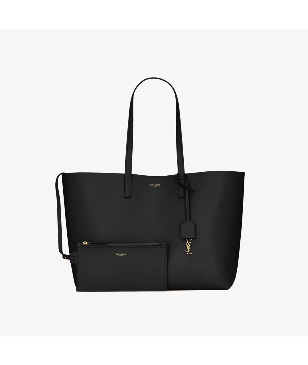 SAINT LAURENT Черная кожаная сумка тоут, фото 2