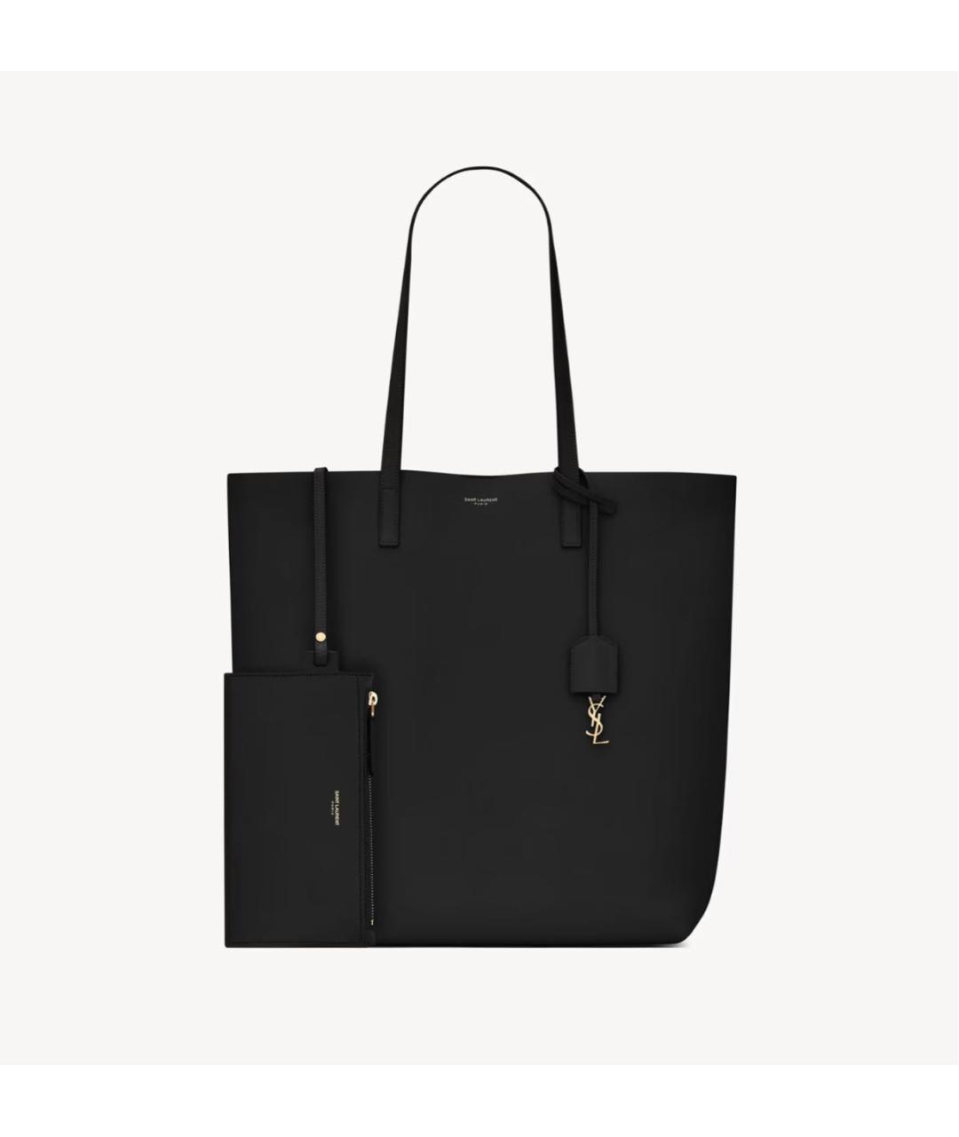 SAINT LAURENT Черная кожаная сумка тоут, фото 2