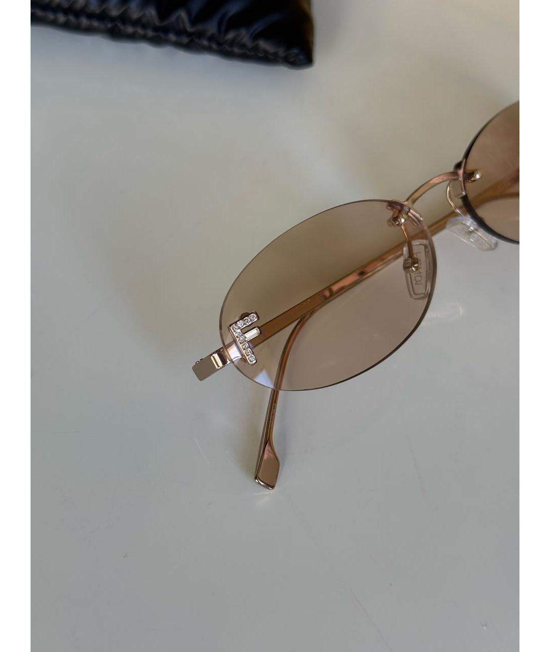 FENDI Золотые металлические солнцезащитные очки, фото 3