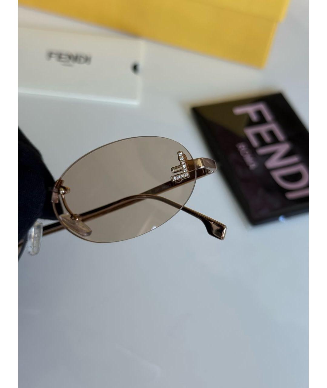 FENDI Золотые металлические солнцезащитные очки, фото 4