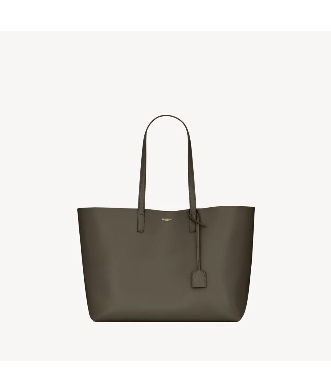 SAINT LAURENT Хаки кожаная сумка тоут, фото 3