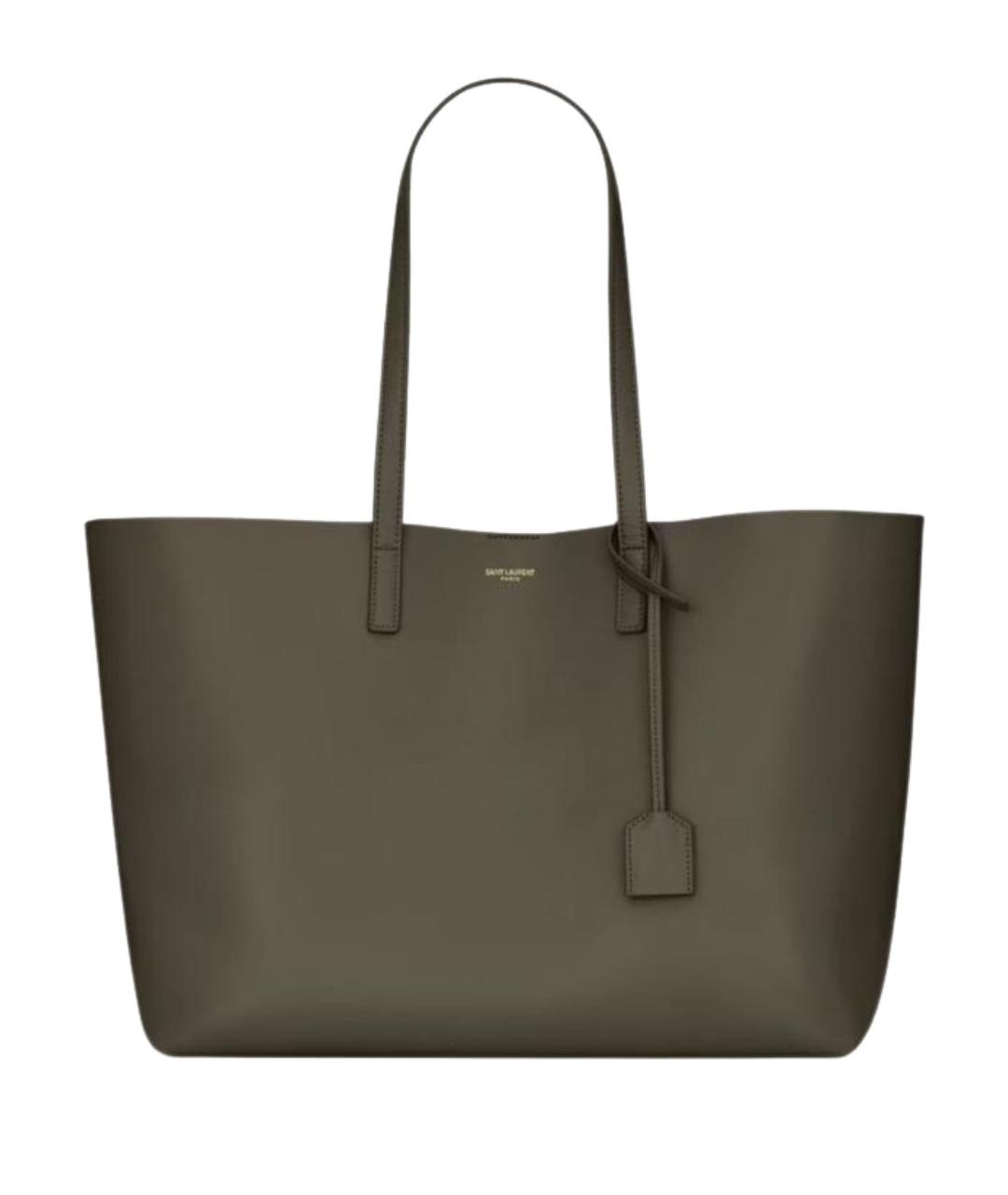 SAINT LAURENT Хаки кожаная сумка тоут, фото 1