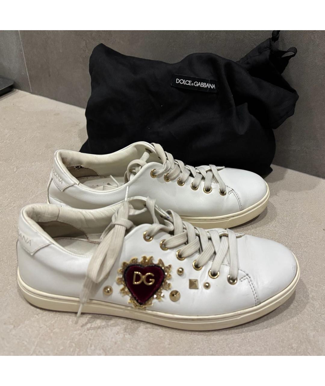 DOLCE&GABBANA Белые кожаные кеды, фото 5