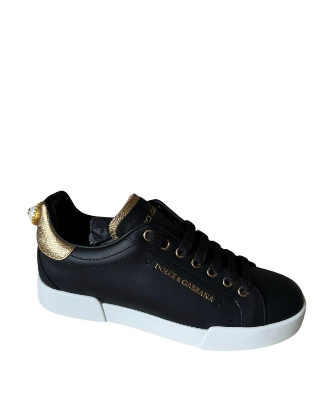 DOLCE&GABBANA Черные кожаные кеды, фото 1