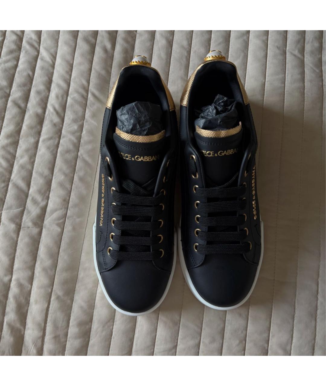 DOLCE&GABBANA Черные кожаные кеды, фото 3