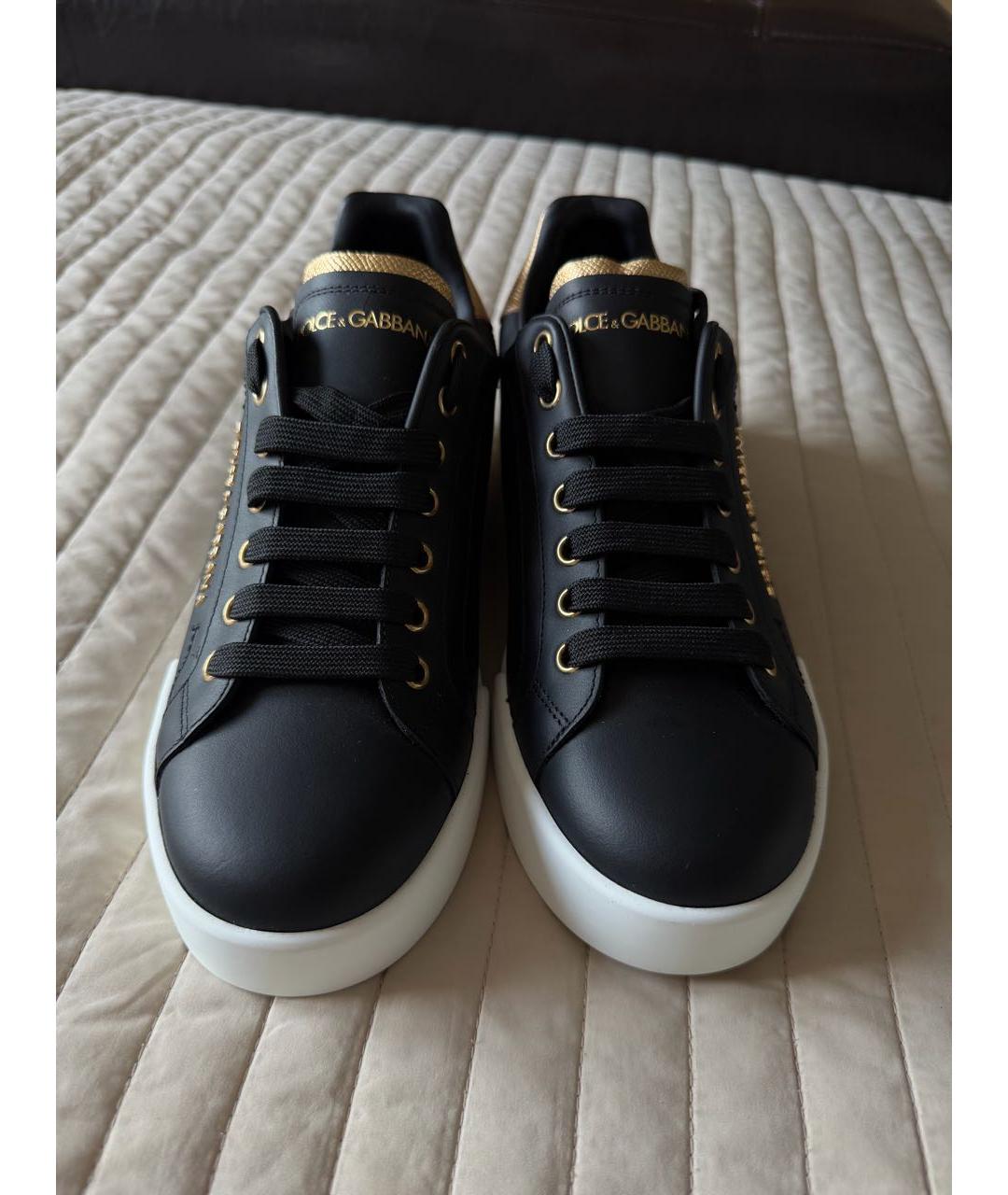 DOLCE&GABBANA Черные кожаные кеды, фото 2