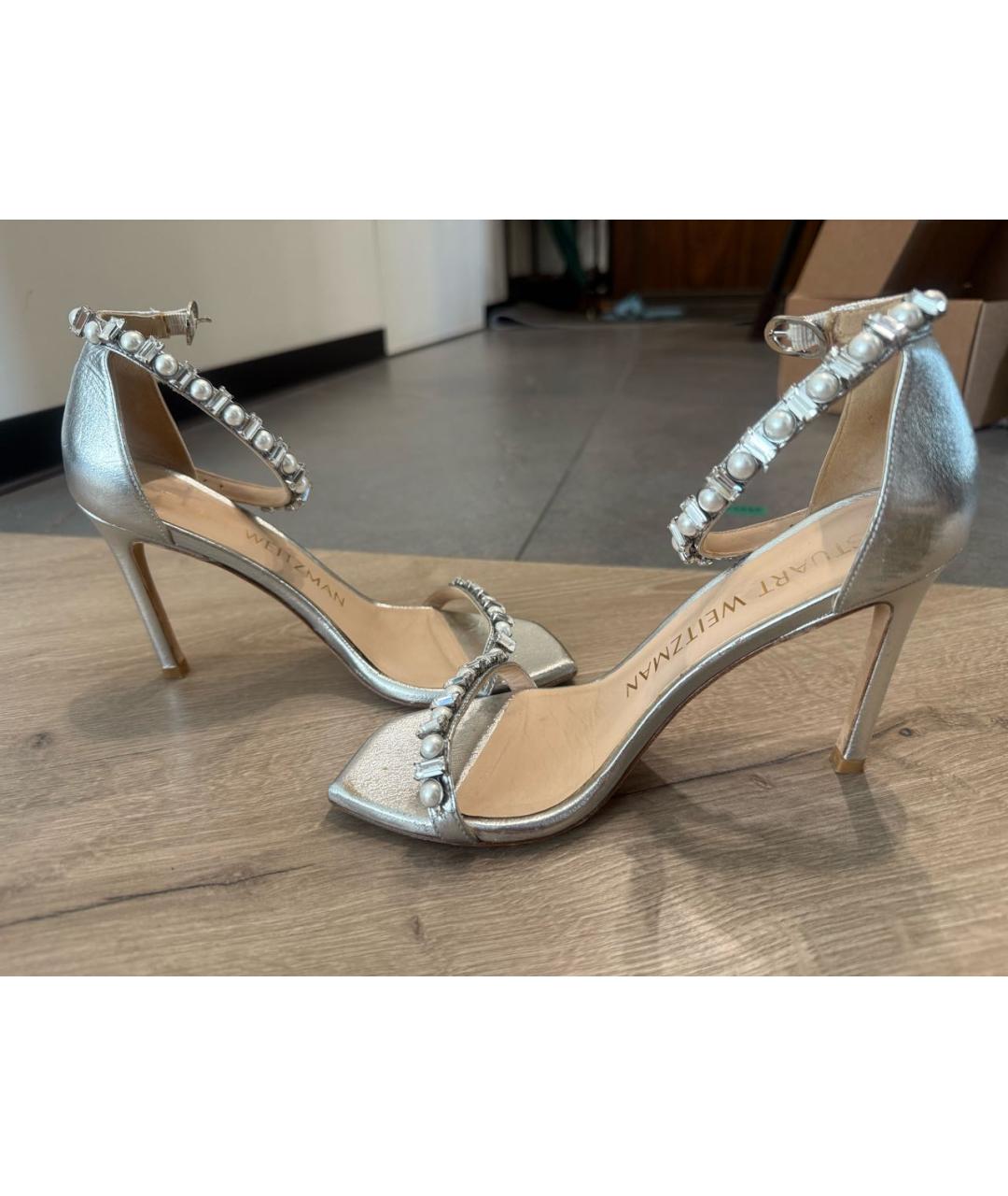 STUART WEITZMAN Серебряные кожаные босоножки, фото 3