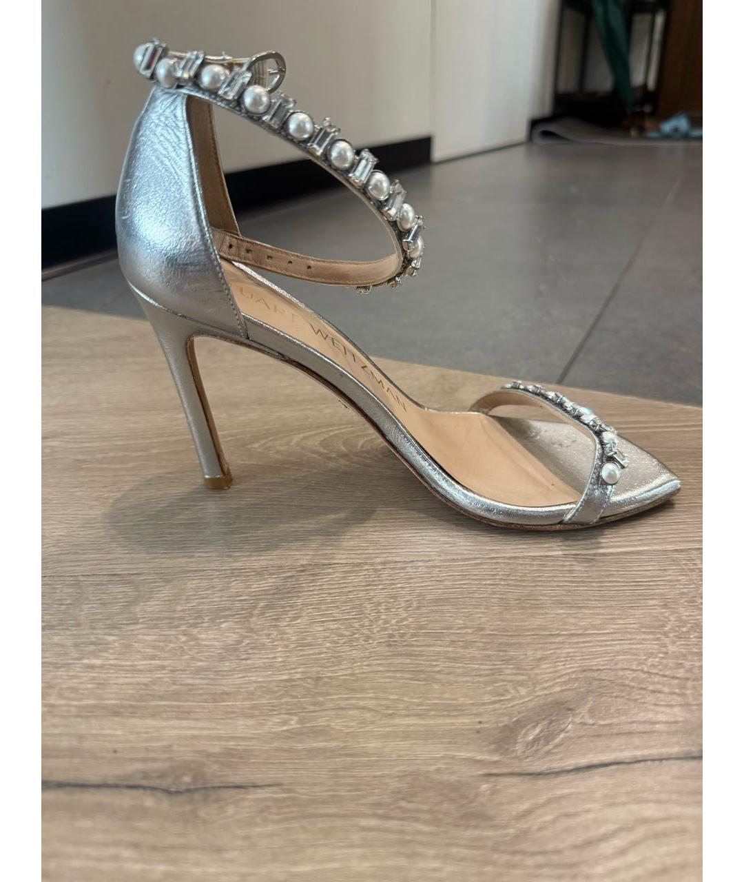 STUART WEITZMAN Серебряные кожаные босоножки, фото 5