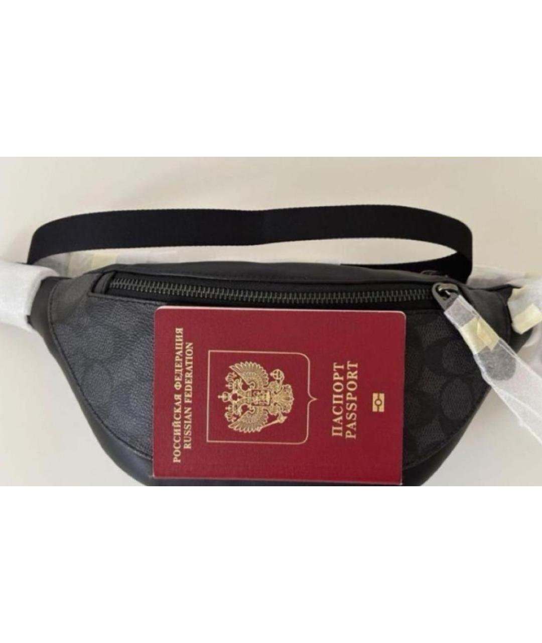 COACH Черная поясная сумка из канвы, фото 5