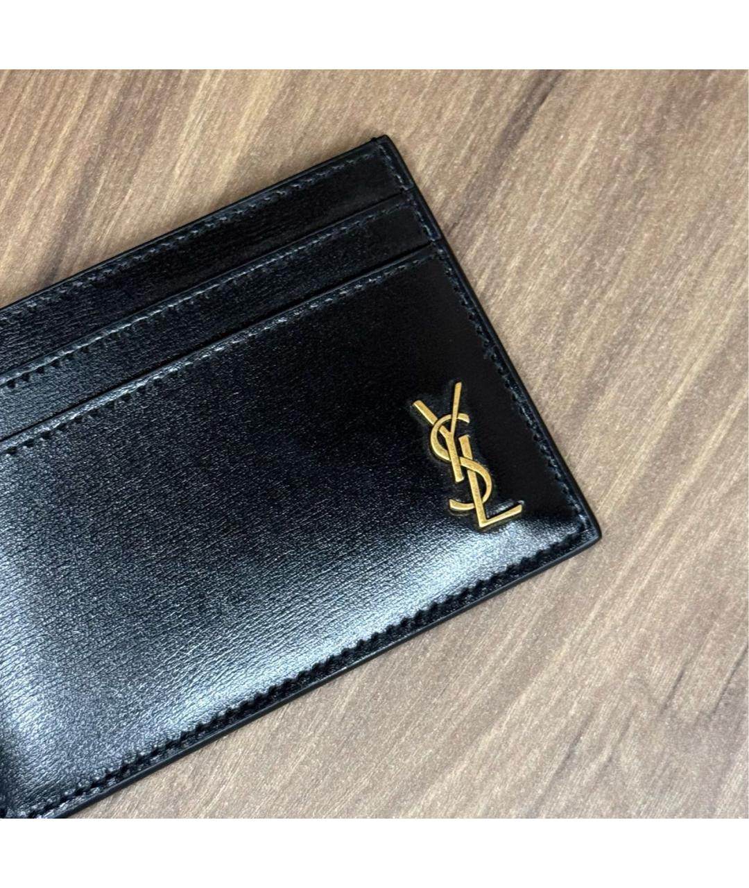 SAINT LAURENT Черный кожаный кардхолдер, фото 3