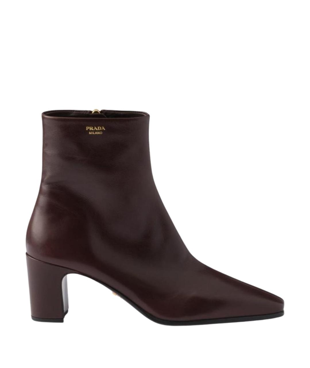 PRADA Коричневые кожаные ботильоны, фото 1