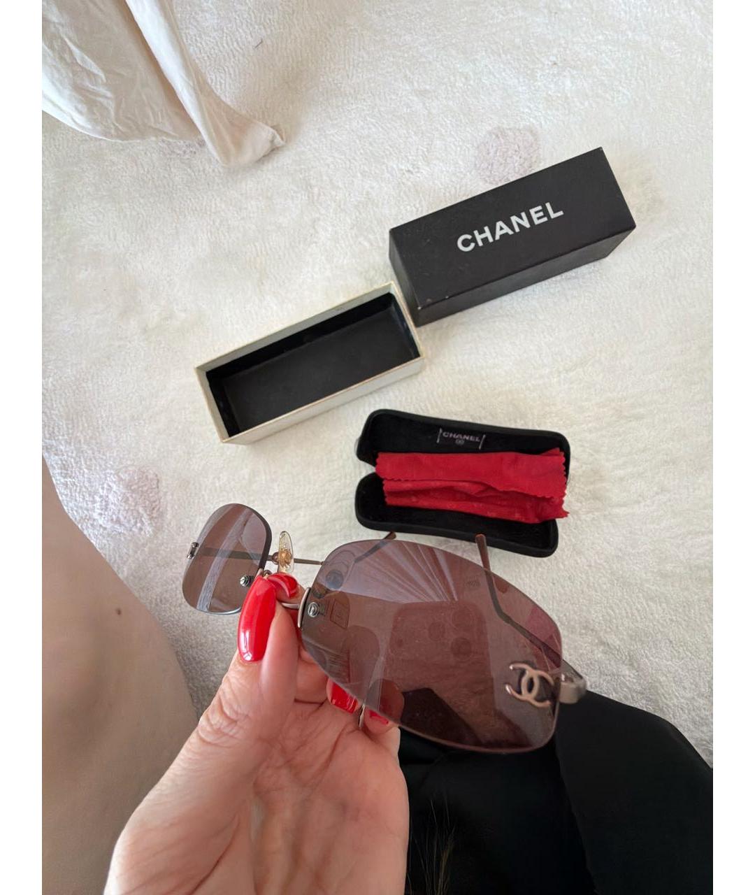 CHANEL Коричневые металлические солнцезащитные очки, фото 6