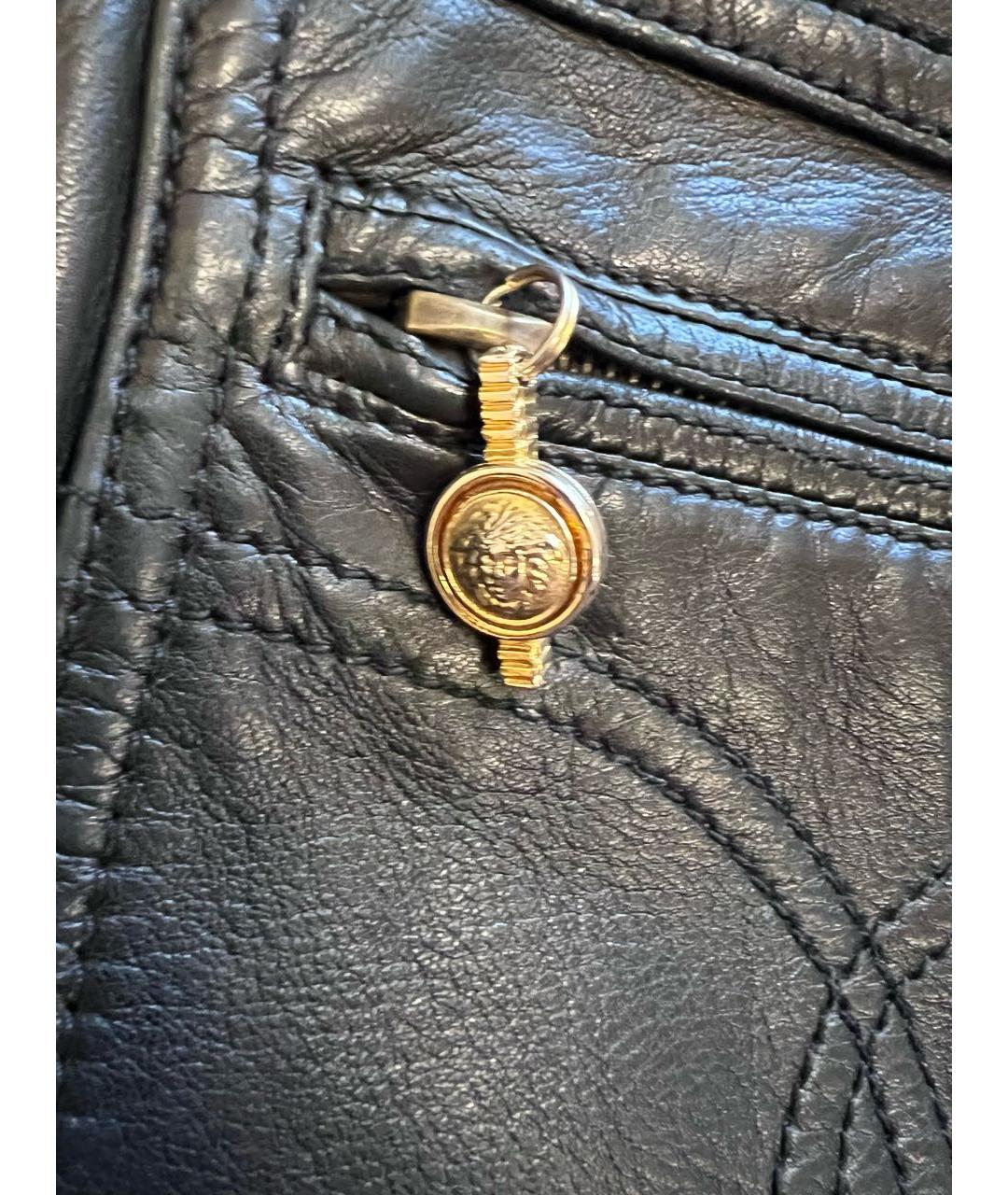VERSACE Черные кожаные брюки узкие, фото 8