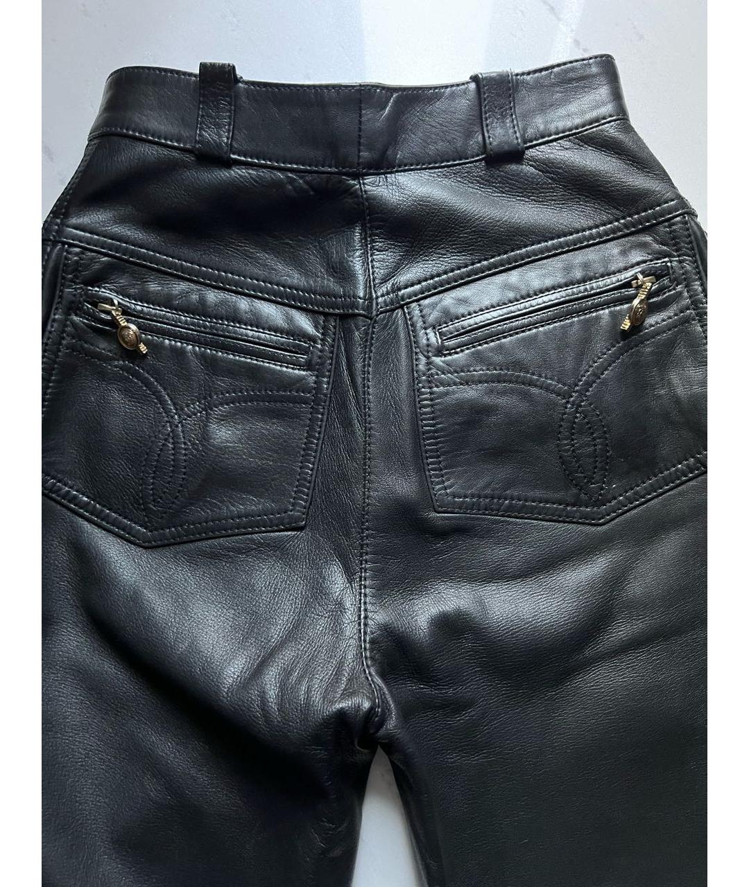 VERSACE Черные кожаные брюки узкие, фото 5
