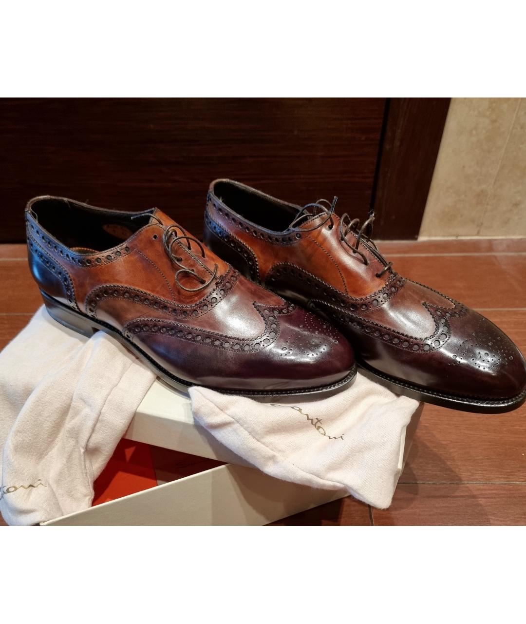 SANTONI Коричневые кожаные туфли, фото 2