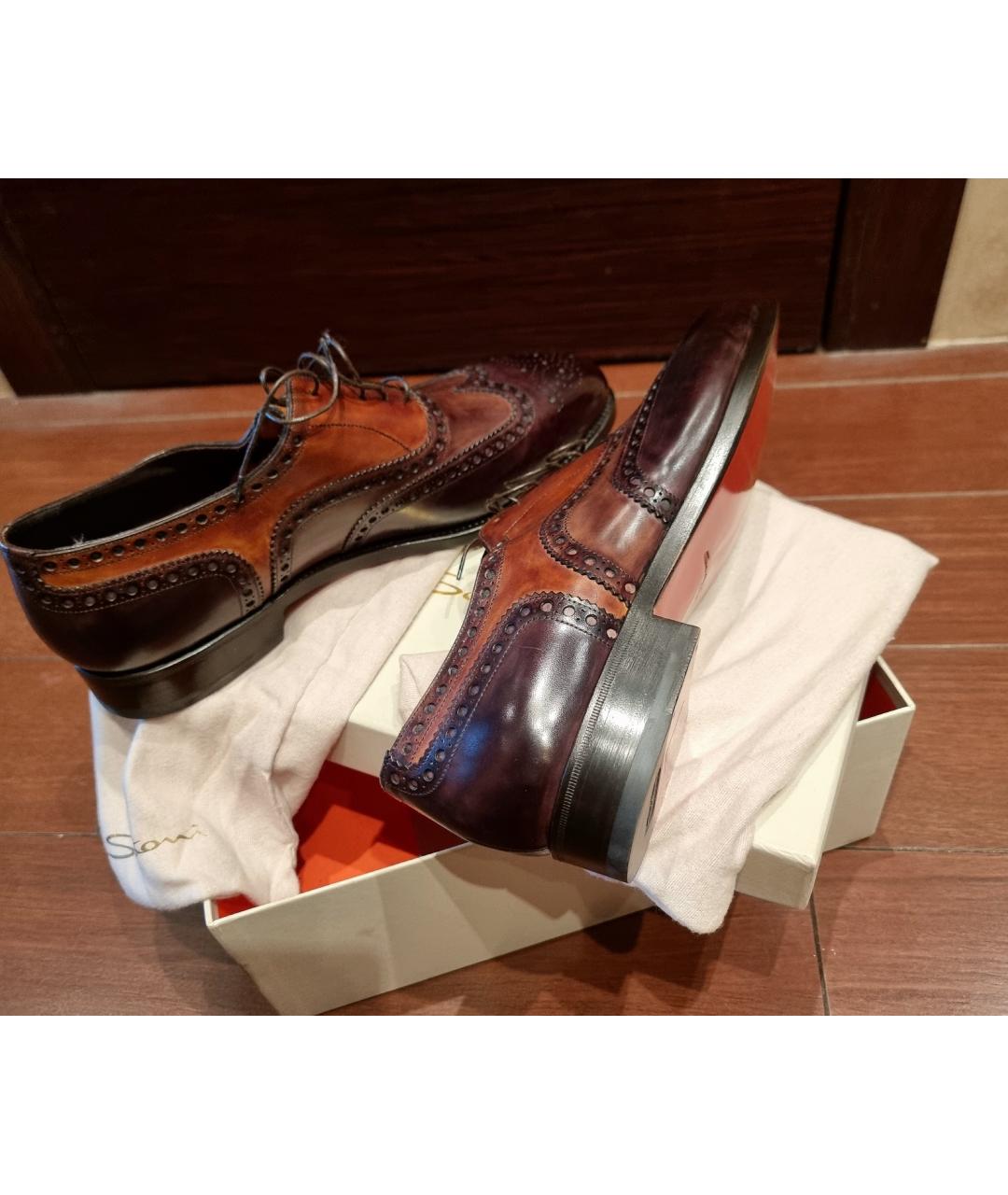 SANTONI Коричневые кожаные туфли, фото 4
