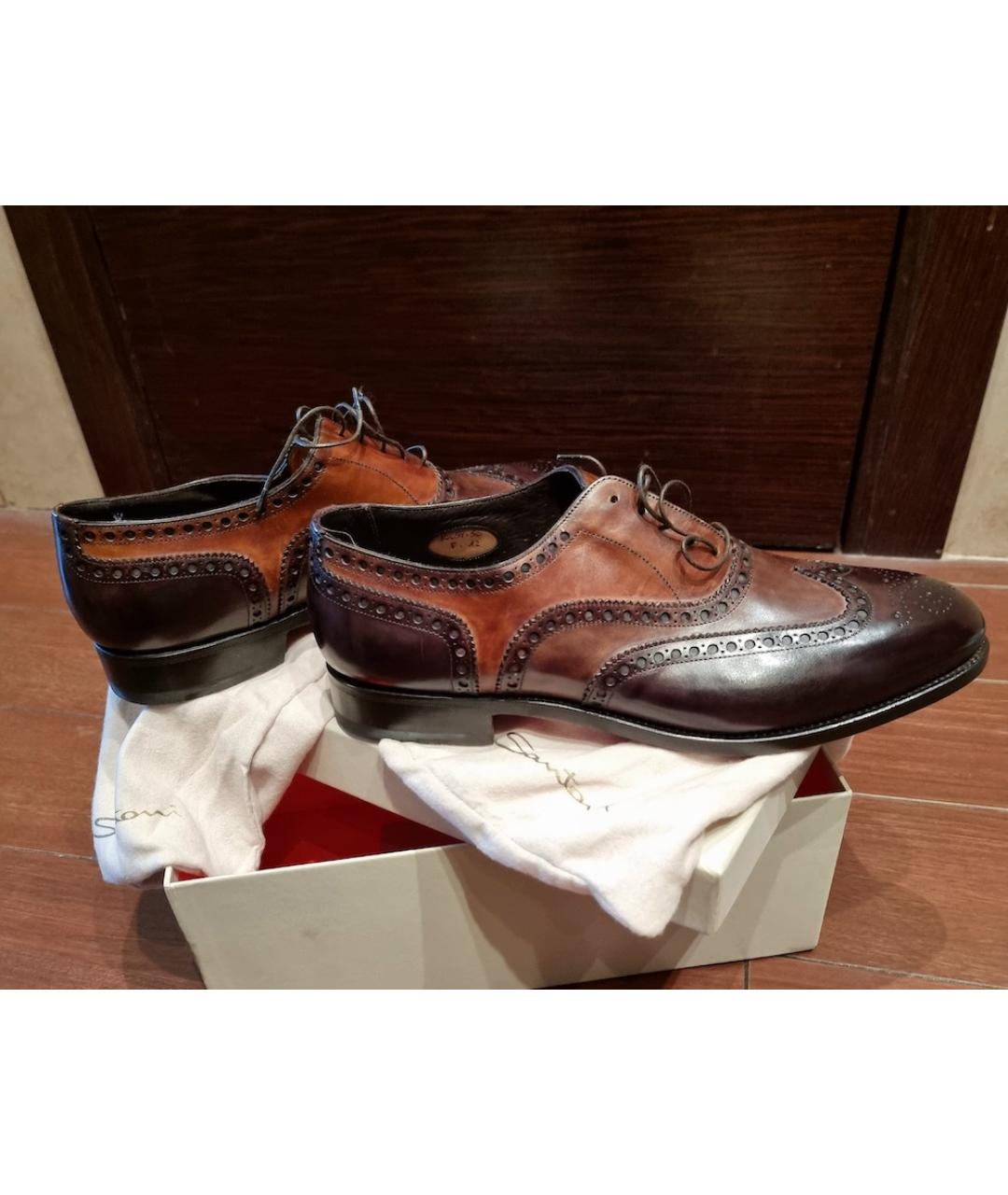 SANTONI Коричневые кожаные туфли, фото 7